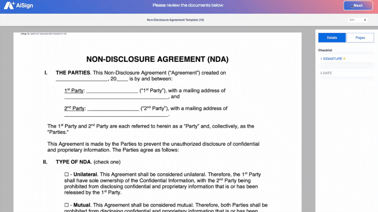 Signing a document with AiSign