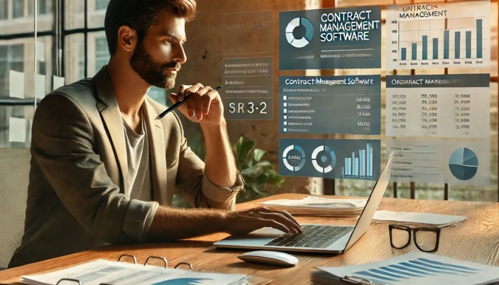 The man is using contract management software for nonprofits.