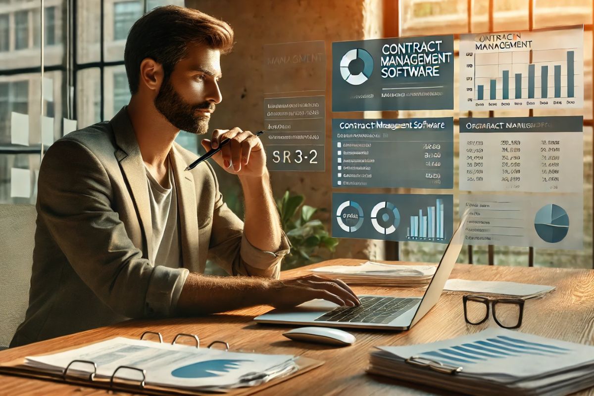 The man is using contract management software for nonprofits.