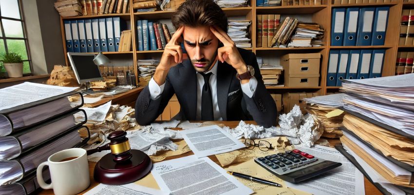 The man is in a bad mood because of his mistakes in contract management.
