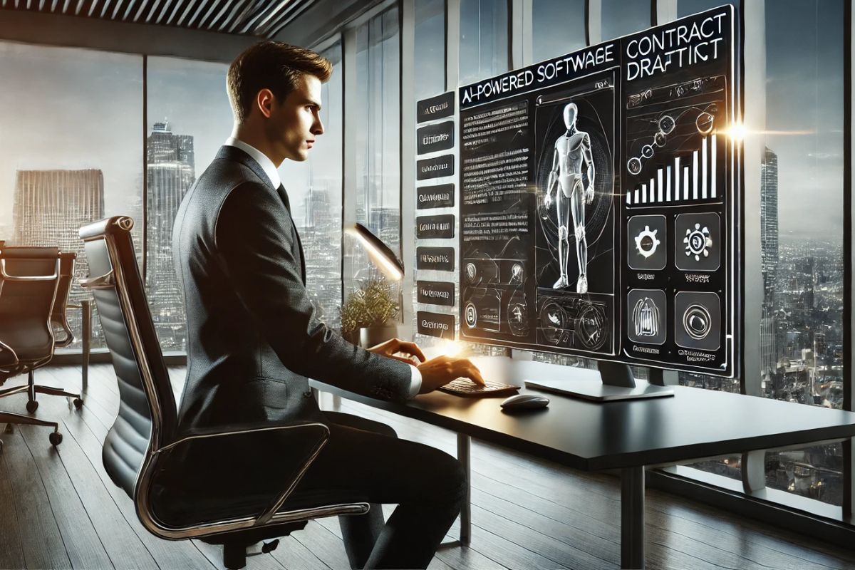 The man uses AI contract drafting to help businesses draft, review, and finalize contracts.