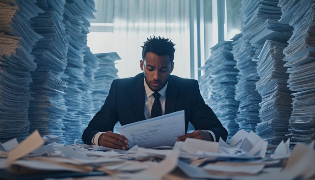 The man was stressed about the contracts he needed to read and sign.
