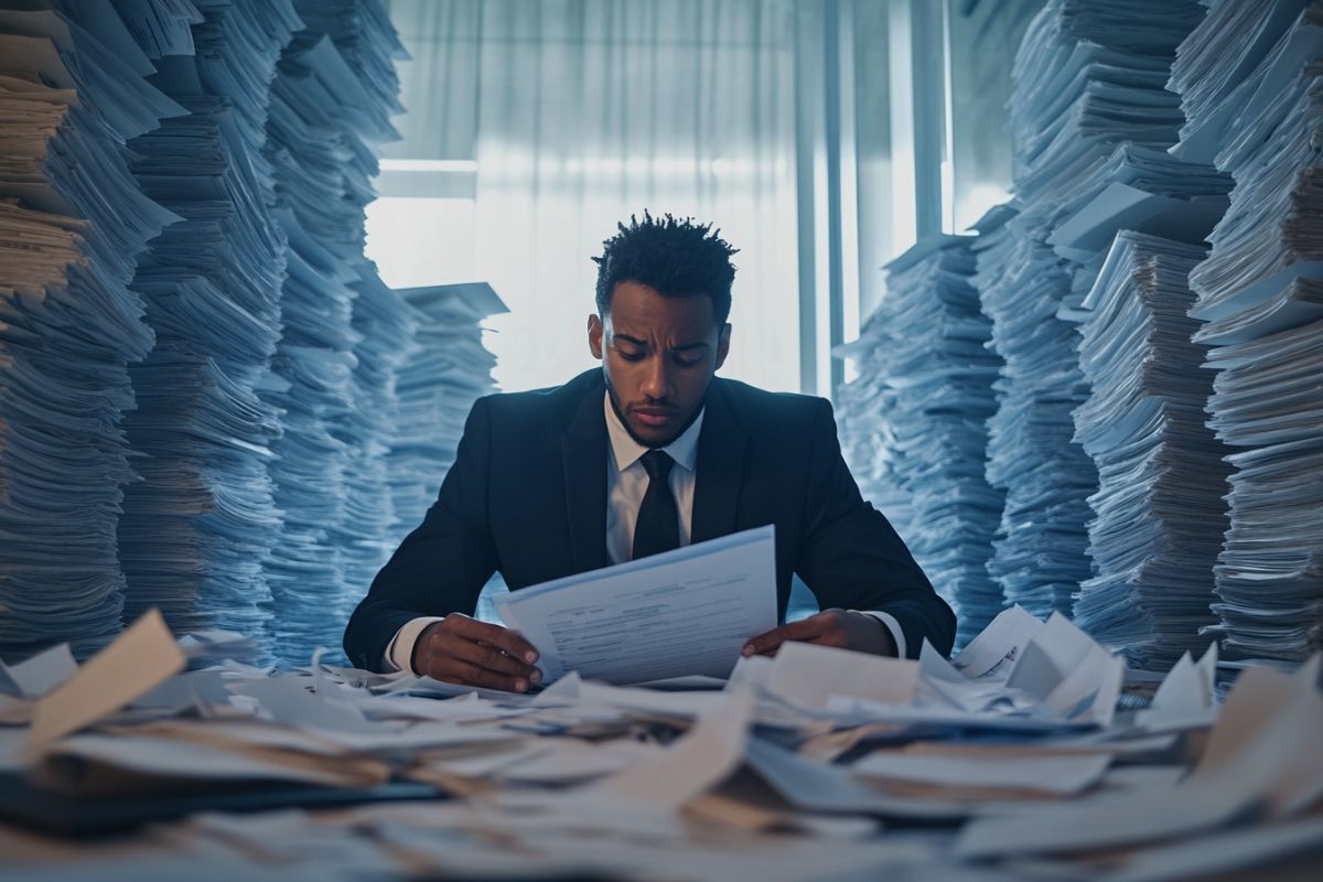 The man was stressed about the contracts he needed to read and sign.