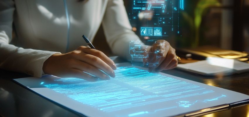 The woman saves time by using AI to create the contract.