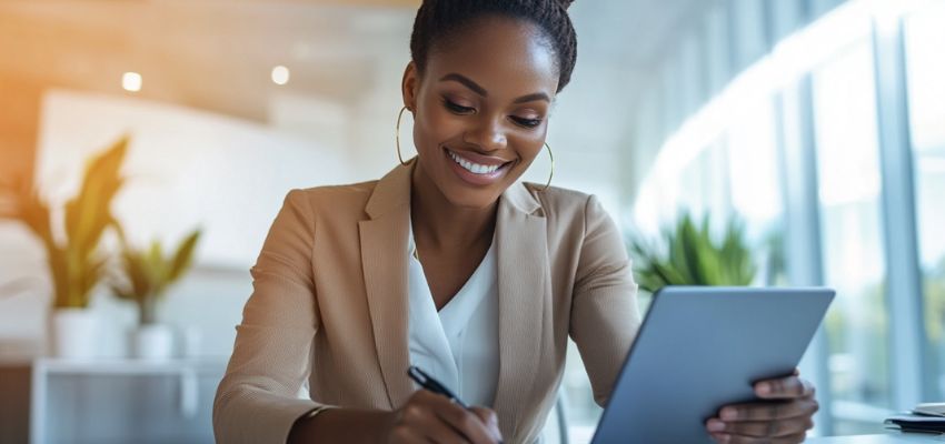The woman is happy to have the perks of HIPAA-compliant electronic signature software. It redefines efficiency and elevates the patient experience.