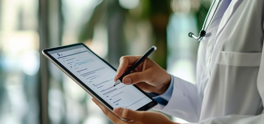 The doctor uses a tool to create an online form with a signature.