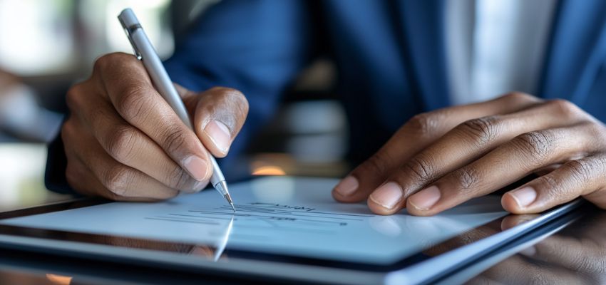 The professional signs the document by using an application.