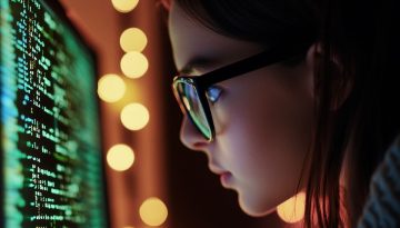 The woman studies the encryption protocols of a digital signature.