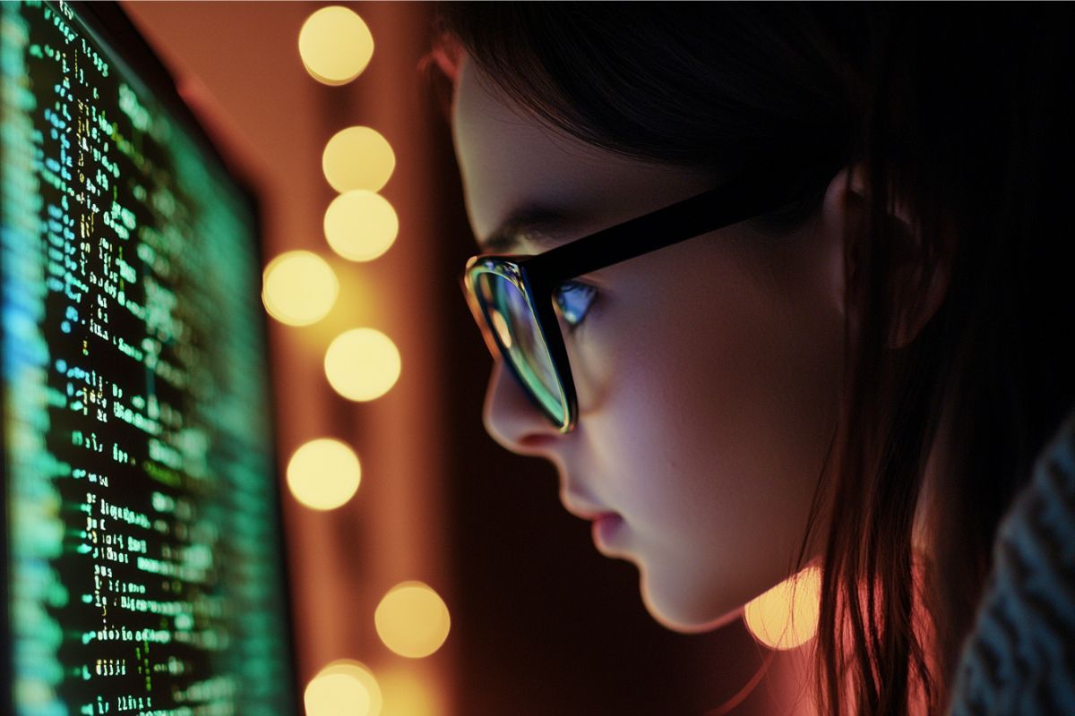 The woman studies the encryption protocols of a digital signature.