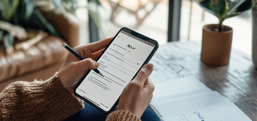 The businessman is using the AiSign e-signature to sign documents on his mobile.