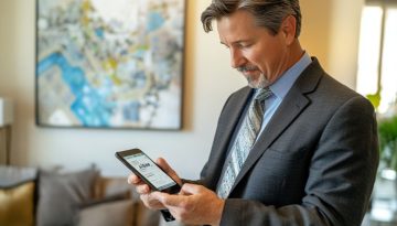 The businessman uses an e-signature to sign documents on his mobile.