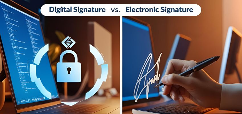 A comparison between digital signature and electronic signature.